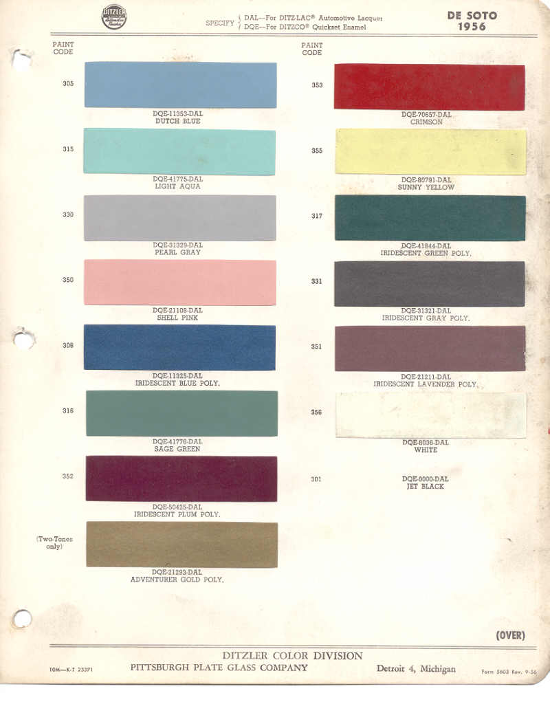 1956 DeSoto Paint Charts PPG 1